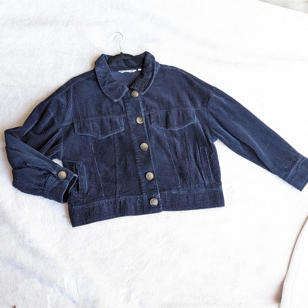 Anthropologie Sparkz Copenhagen Amanda Navy Blue Corduroy Cropped Jacket, size S - Picture 2 of 6